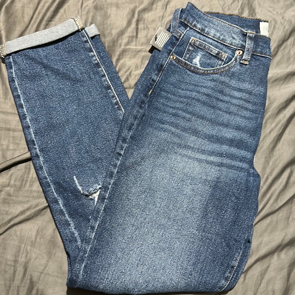medium/dark wash mom jeans